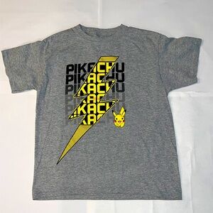Pokemon Kids Pikachu Cotton Blend Grey Character T-shirt Size L